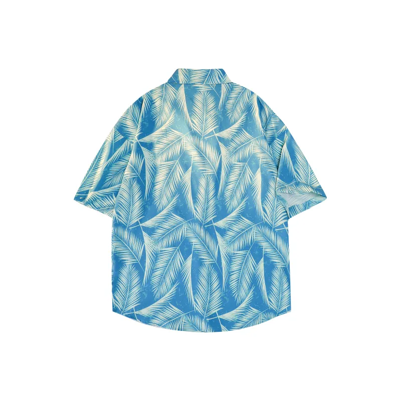 TEN MIRO Shirt Unisex Blue With White Leaf-1