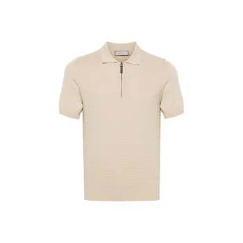 Canali Zip up Cotton Polo Shirt