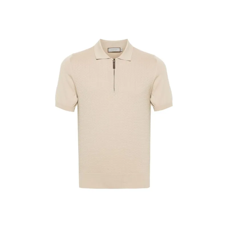 Canali Zip up Cotton Polo Shirt-0