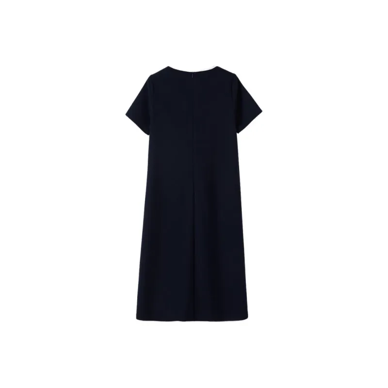 Late White Short Sleeved Dress Women's Dark Blue-1