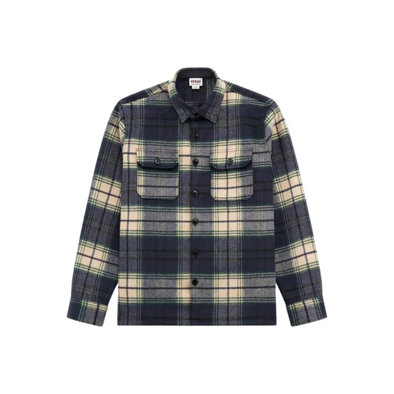 GUESS Shirt Men's Blue And Brown Plaid-0