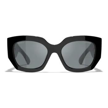 CHANEL Acetate Murano Pearl Irregular Shape Sunglasses Unisex Black