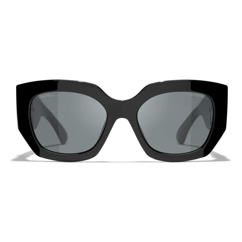 CHANEL Acetate Murano Pearl Irregular Shape Sunglasses Unisex Black-0