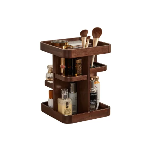 Initial Intention Cosmetics Storage Rack Rotatable Walnut Wood Solid Wood Rack
