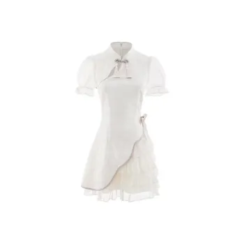 KUNZHUDAXIANG Short Sleeved Dress Women's White