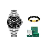 Silver Case Black Dial Steel Band