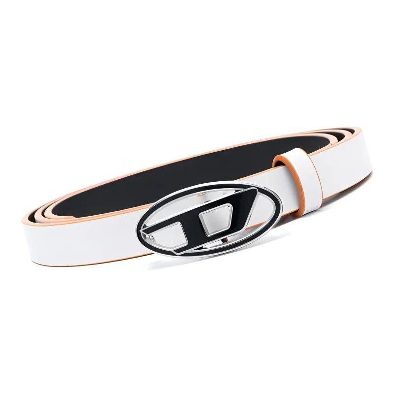 DIESEL Logo Buckle Ring Leather Belts Women's White-1