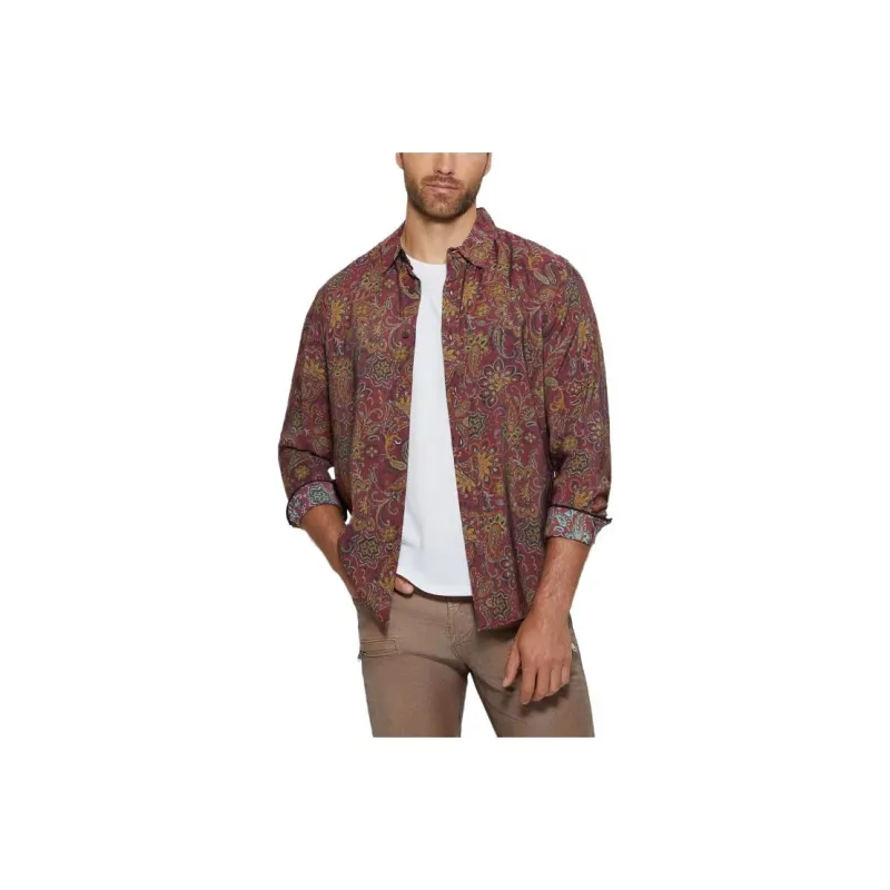 GUESS Eco Sandwash Jacobean Shirt Shirt Men's Red-0