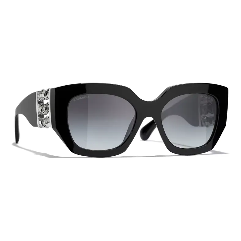 CHANEL Acetate Murano Beads Irregular Shape Sunglasses Unisex Black-1
