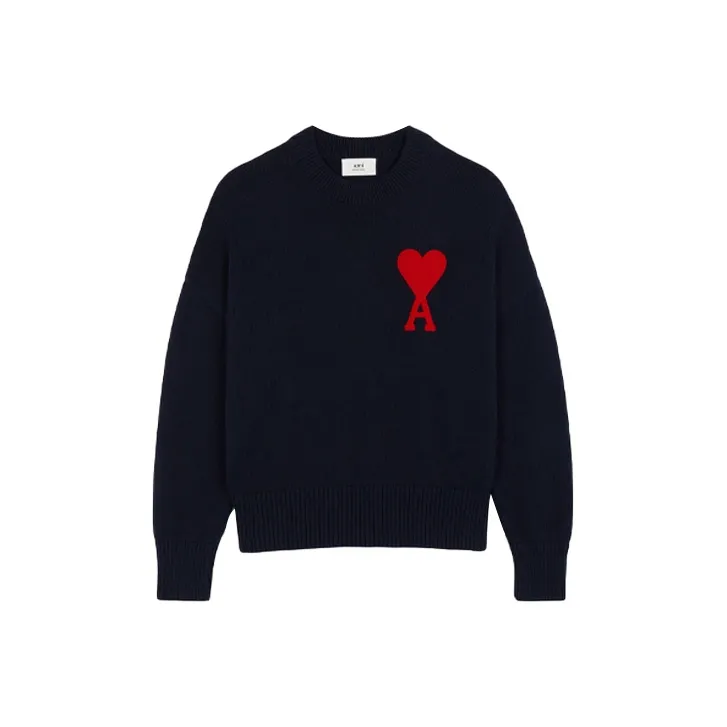 Ami Paris Ami De Coeur Knitted Cotton Crewneck-0