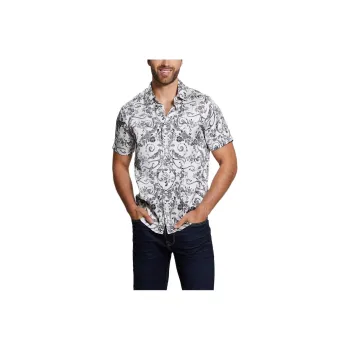 GUESS Charm Decorative Floral Shirt Shirt Men's White