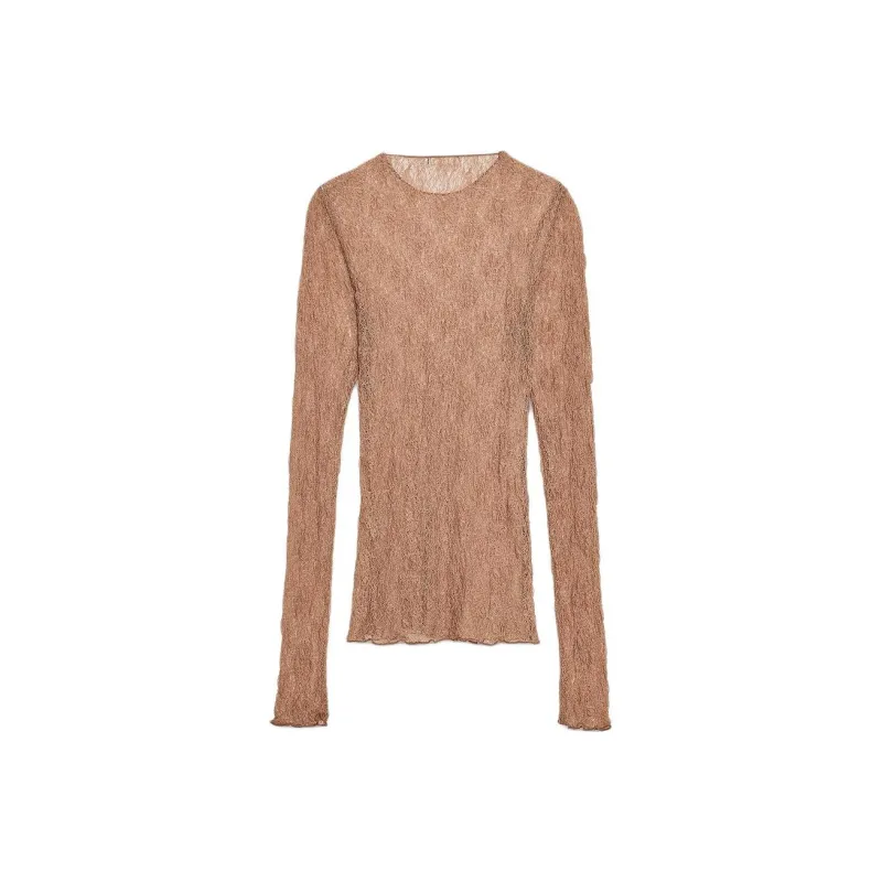 ZARA T Shirt Women's Dark Brown Yellow-1
