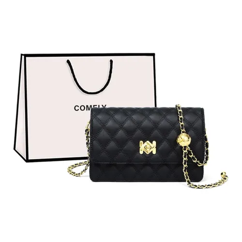COMELY Cow Leather Patchwork Synthetic Leather Small Square Bag Shoulder Bag Regular Women's Black