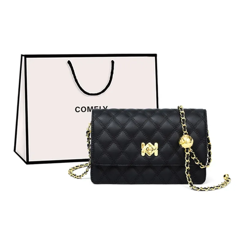 COMELY Cow Leather Patchwork Synthetic Leather Small Square Bag Shoulder Bag Regular Women's Black-0