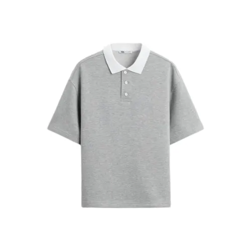 ZARA Polo Shirt Men's Zebra Print Gray