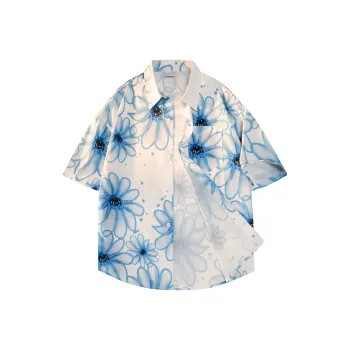 TEN MIRO Shirt Unisex White With Blue Floral