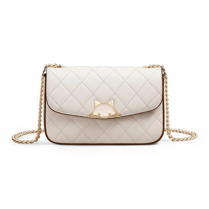 PT'SON Cow Leather Small Square Bag, Underarm Shoulder Bag, Crossbody Bag Regular Women's White-4