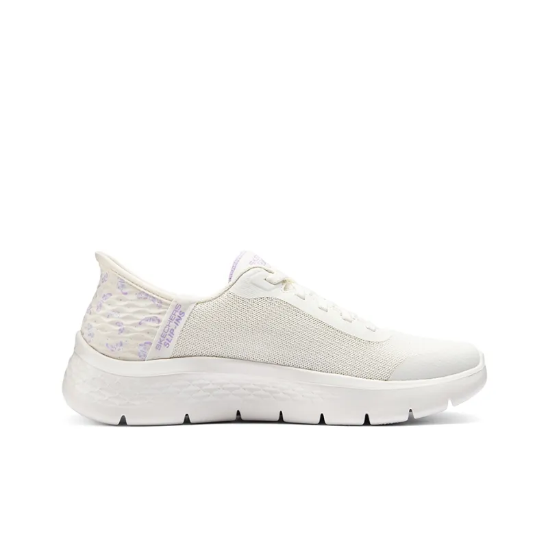 Skechers Go Walk Fle Cushioning Anti-Slip And Wear-Resistant Low-Top Casual Running Shoes Women's White Purple-1