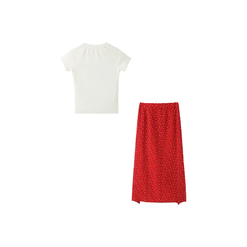 RTNH Skirt Set Women's White Red-1