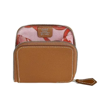HERMES Silk'In Evercolor & Barenia Calfskin Coin Purse Regular Women's Gold & Light Pink