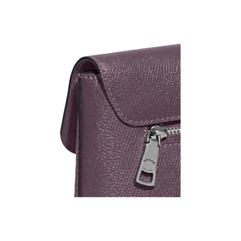 COACH Wyn Cross-Stitch Leather Wrist Bags Clutches Large Size Women's Dark Purple-4