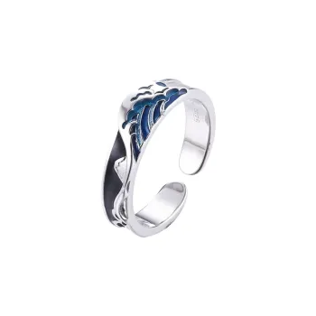 HUAYA S925 Silver Rings Men's Sea Blue Black