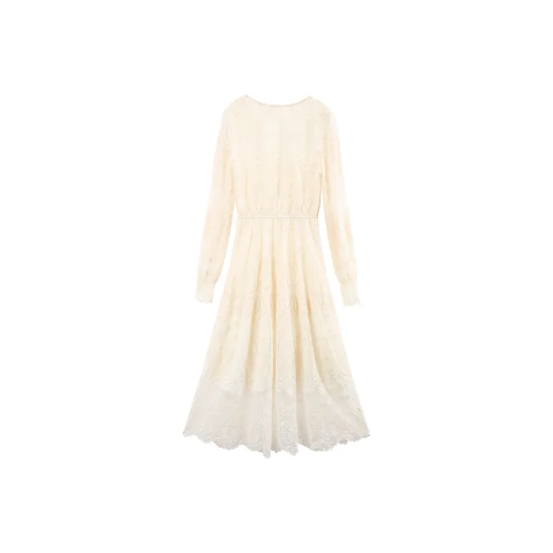 A Paradise For Awakening Long Sleeved Dress Women's Beige Apricot-1