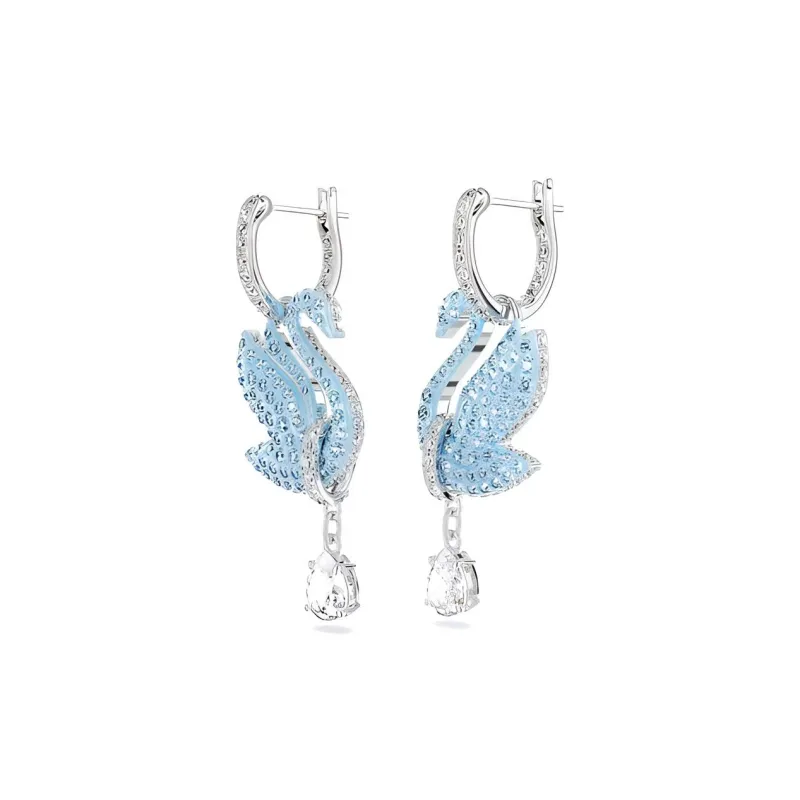 Swarovski Iconic Swan Rhodium Plated Earrings Unisex Blue-1