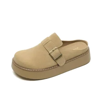 Than Than Me Rubber Sole Slip Resistant Closed Toe Slippers Women's Apricot