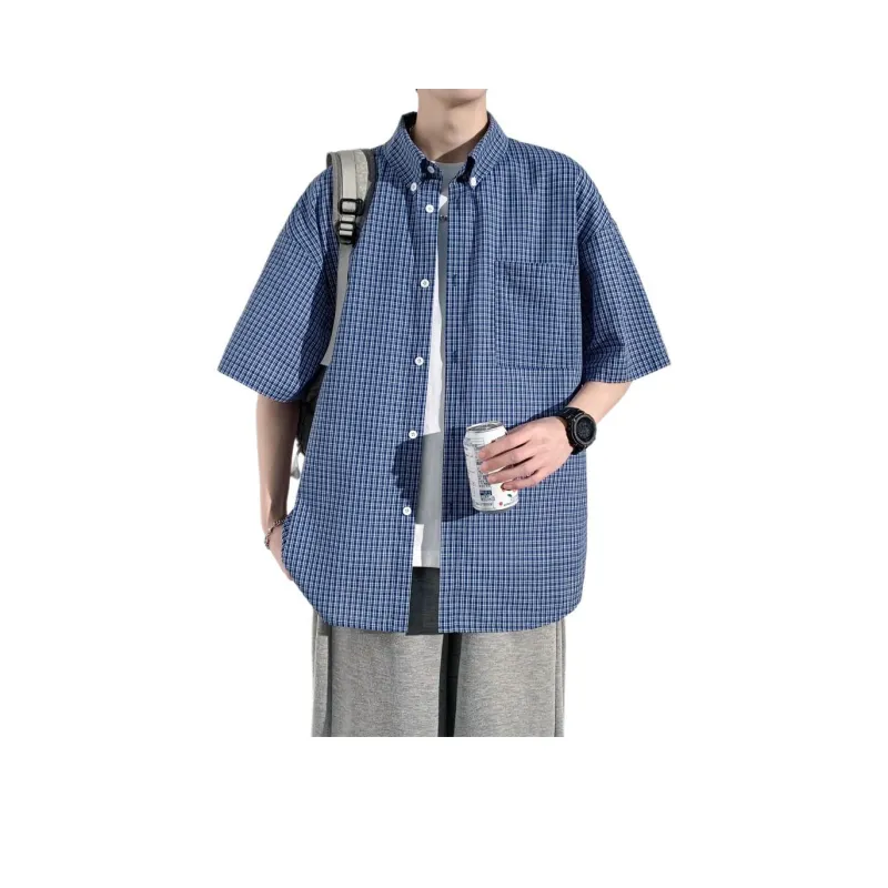 NEAR HERE Shirt Unisex Blue Plaid-0