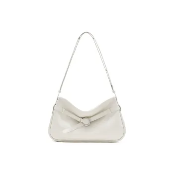 MUVA Cow Leather Shoulder Bag Medium Size Women's Milkshake White/Moon Rock Silver