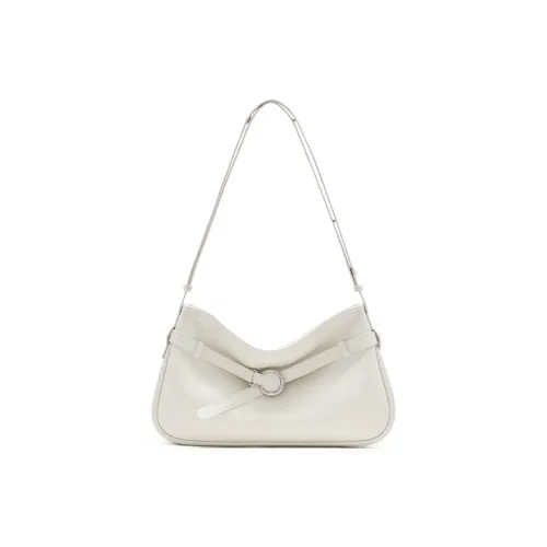MUVA Cow Leather Shoulder Bag Medium Size Women's onlineshake White/Moon Rock Silver