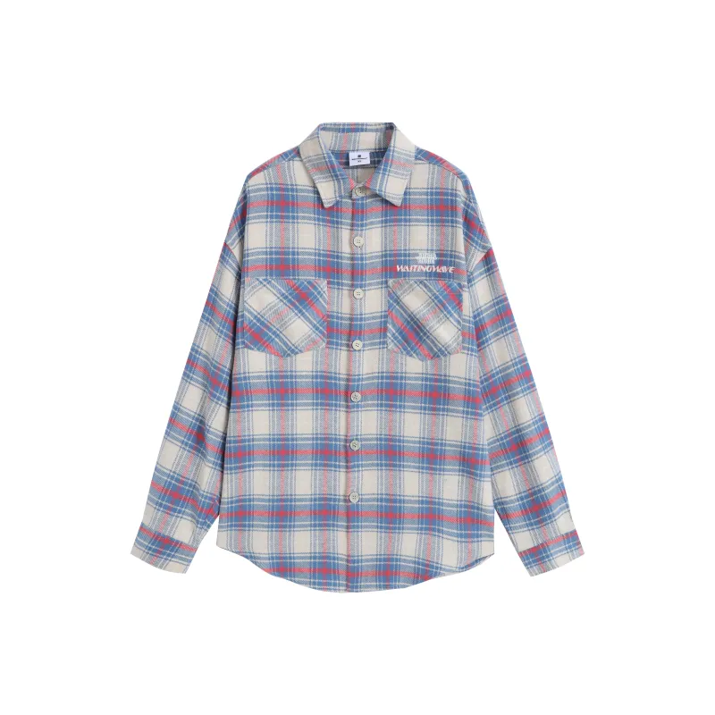 WAITINGWAVE Shirt Unisex Red And Blue Plaid-0