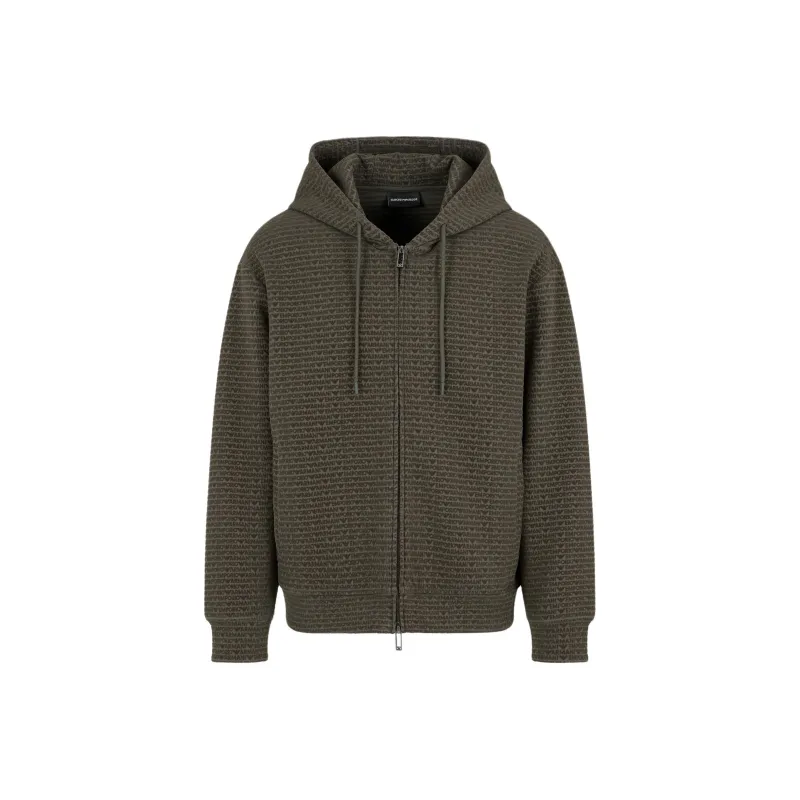 EMPORIO ARMANI Logo Flocked Zip Up Drawstring Hoodie-0