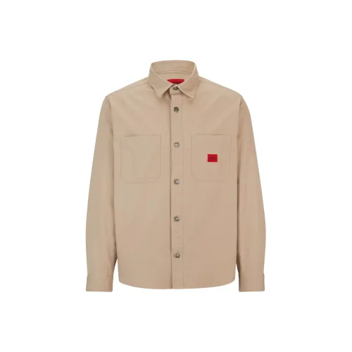 HUGO BOSS Oversized Fit Shirt In Cotton Twill With Logo Label Shirt Men's Light Umber