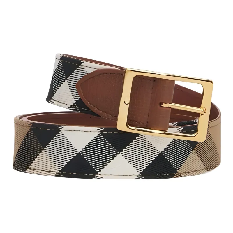 Burberry Logo Identification Leather Belts Women's Brown Width 3CM-1