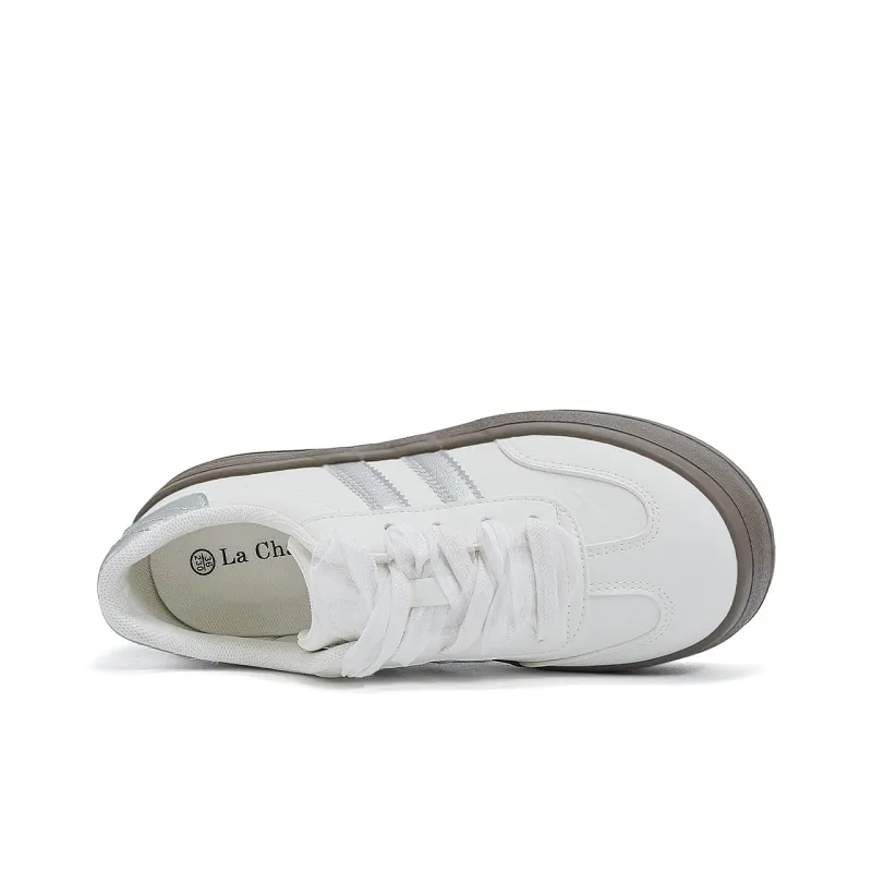 La Chapelle Skateboard Shoes Women's Low Top Beige Silver-5