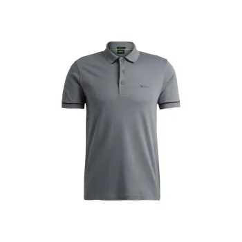 HUGO BOSS Interlock Cotton Slim Fit Polo Shirt With Contrast Trims Polo Shirt Men's Gray