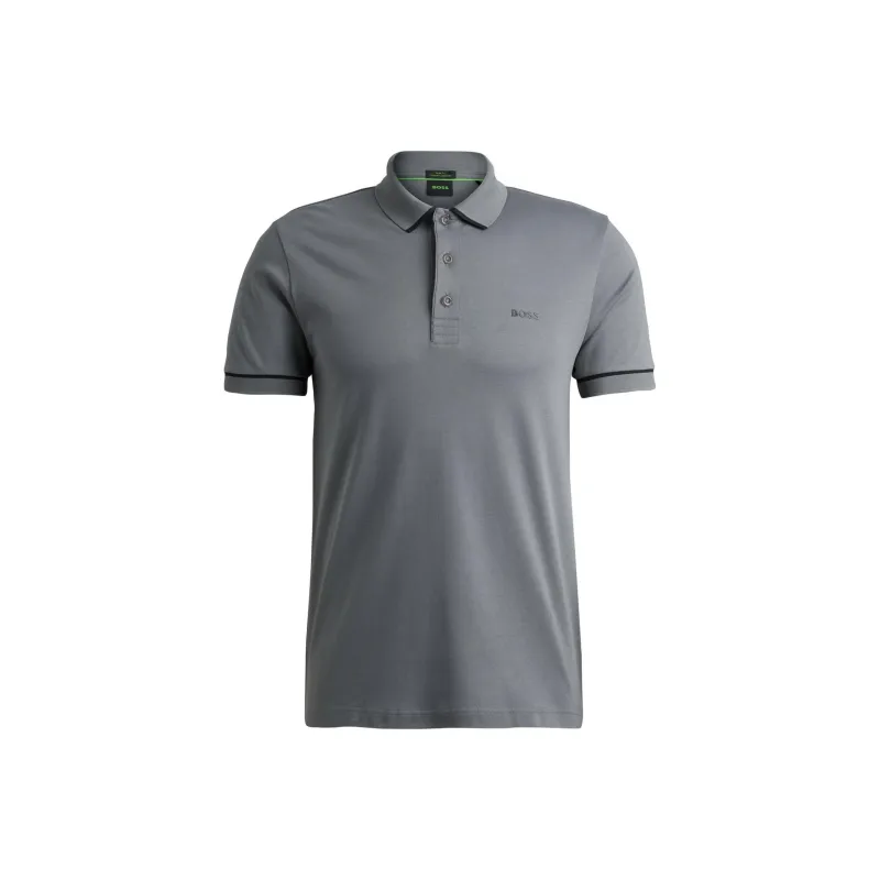 HUGO BOSS Interlock Cotton Slim Fit Polo Shirt With Contrast Trims Polo Shirt Men's Gray-0