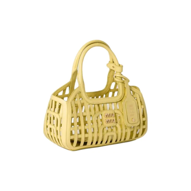 MIU MIU Calfskin One Shoulder Handbag Women's Lemon-1