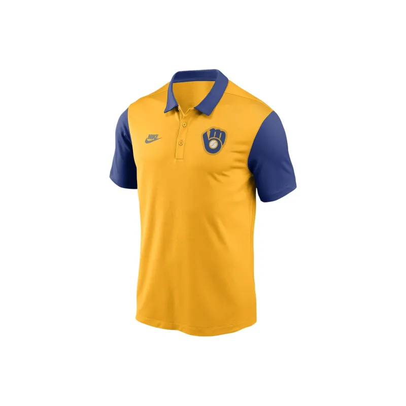 Nike MLB Collaboration Milwaukee Brewers Team Polo Shirt Milwaukee Brewing Company Team Men's Gold-0