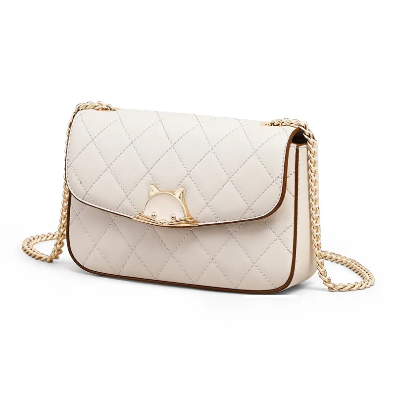 PT'SON Cow Leather Small Square Bag, Underarm Shoulder Bag, Crossbody Bag Regular Women's White-3