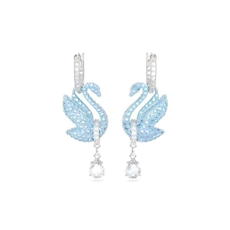 Swarovski Iconic Swan Rhodium Plated Earrings Unisex Blue-3