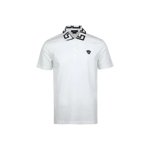 VERSACE Greca Short Sleeved Straight Hem Polo Shirt