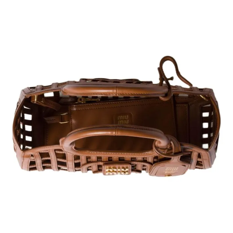 MIU MIU Calfskin One Shoulder Handbag Women's Dark Brown-4