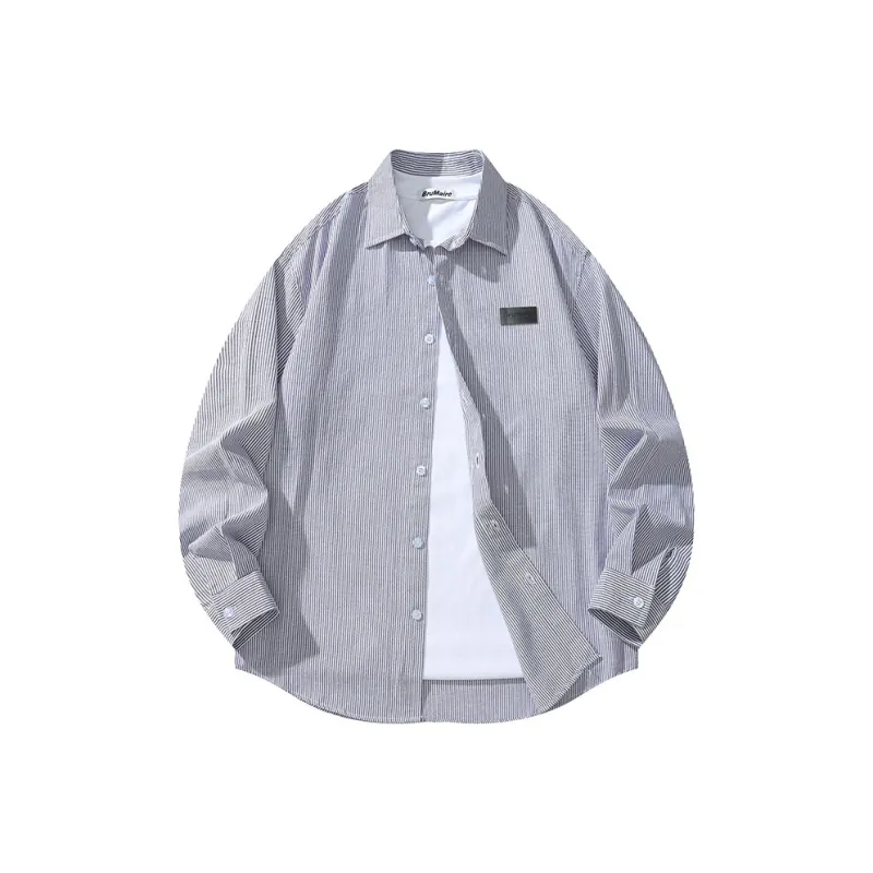 BRUMAIRE Shirt Unisex Denim Blue White Stripes Comes With Brooch-0