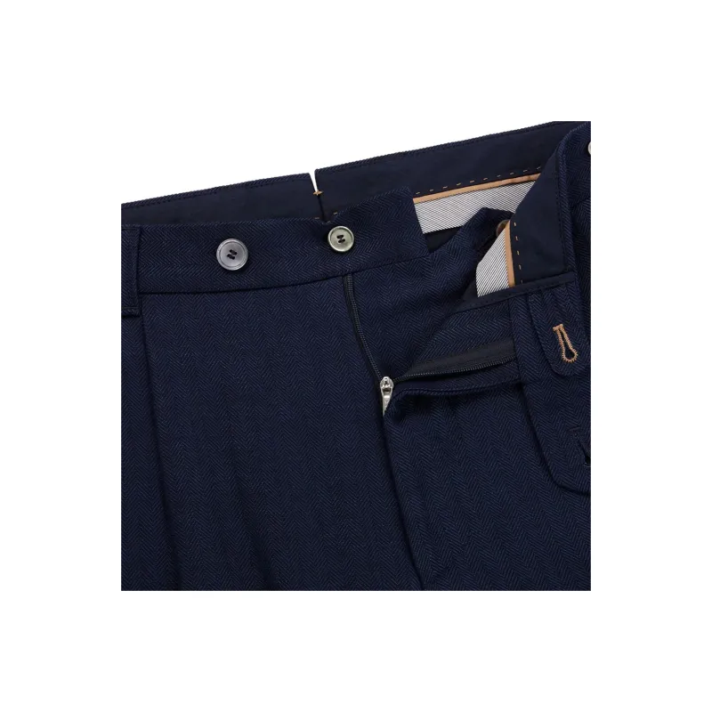 HUGO BOSS Relaxed Fit Trousers In Herringbone Virgin Wool And Linen Casual Pants Men's Dark Blue-4