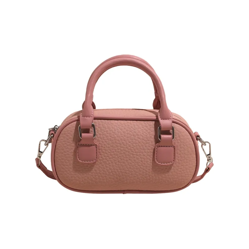 XIANGSU Pu Boston Bag, One Shoulder Handbag Women's Blue/Ecru/Pink-6
