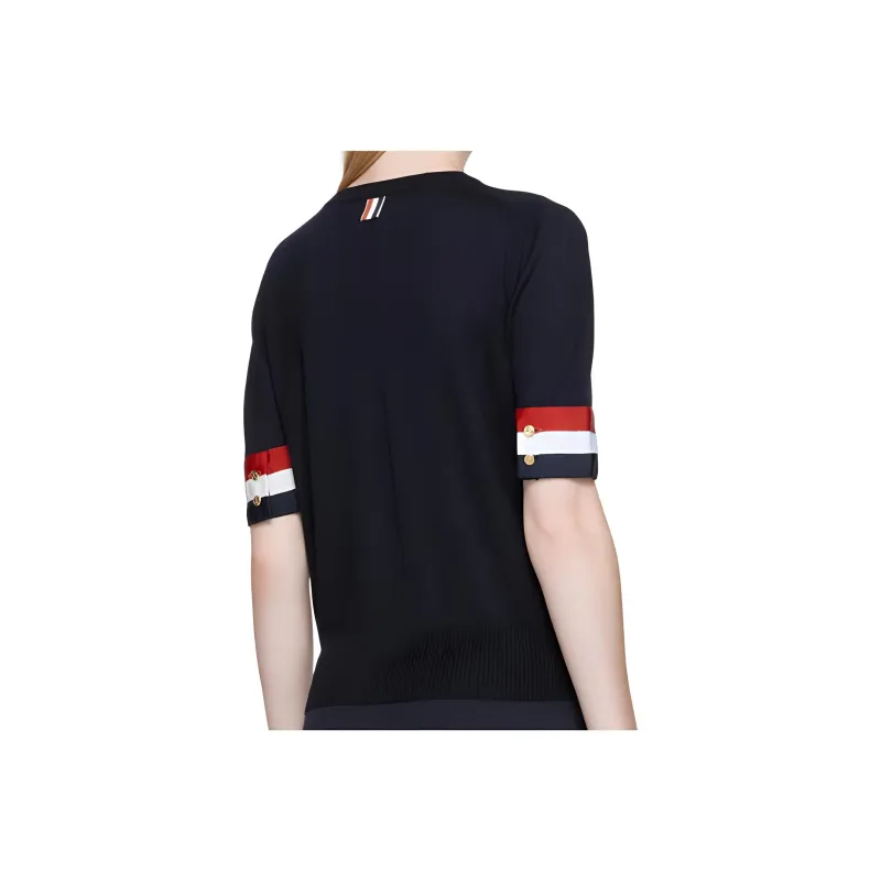 THOM BROWNE Rwb Cuff Fine Merino Tee-4