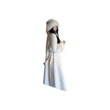 DEAR DEER PUFF Coat Women's White, With Fur Collar, Sleeve Fur